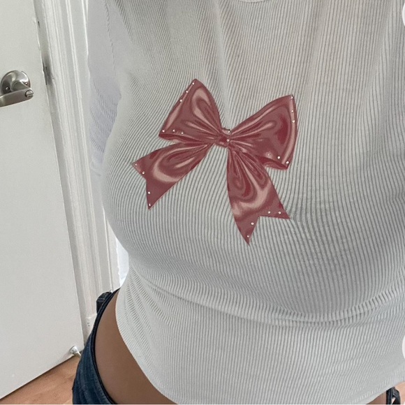 Long sleeve cropped top, bow - Picture 1 of 2